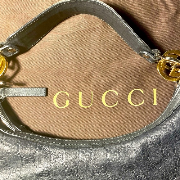 💯%Authentic Full inclu. Black Guccisima Hobo GoldSilver GG - Picture 11 of 16
